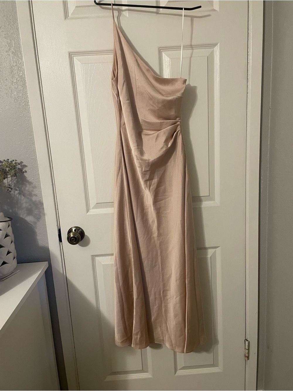 One-Shoulder Champagne Satin Evening Dress